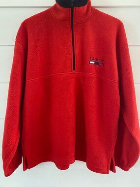 Red Vintage Tommy Hilfiger Polar Men Sweater with 1/2 Zip Size Large